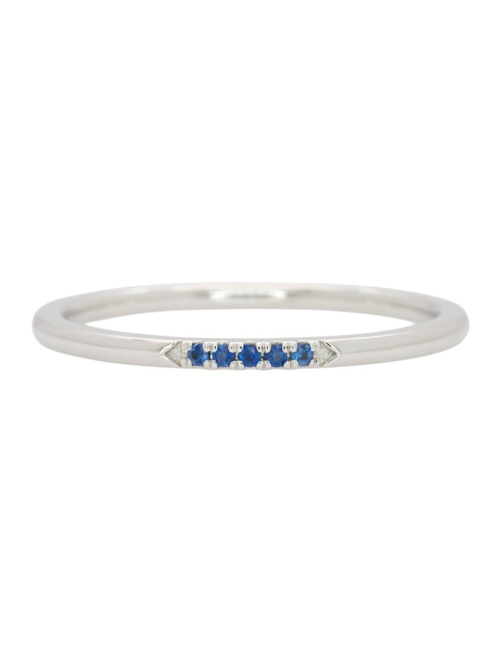 Dainty Blue Sapphire Accent Band in Solid 14K White Gold – Stackable Ring